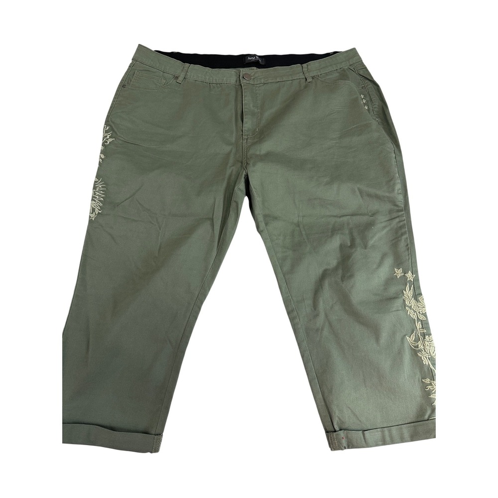 Arna York Collection Olive Green Embroidered Cropped Pants Plus Size 22W